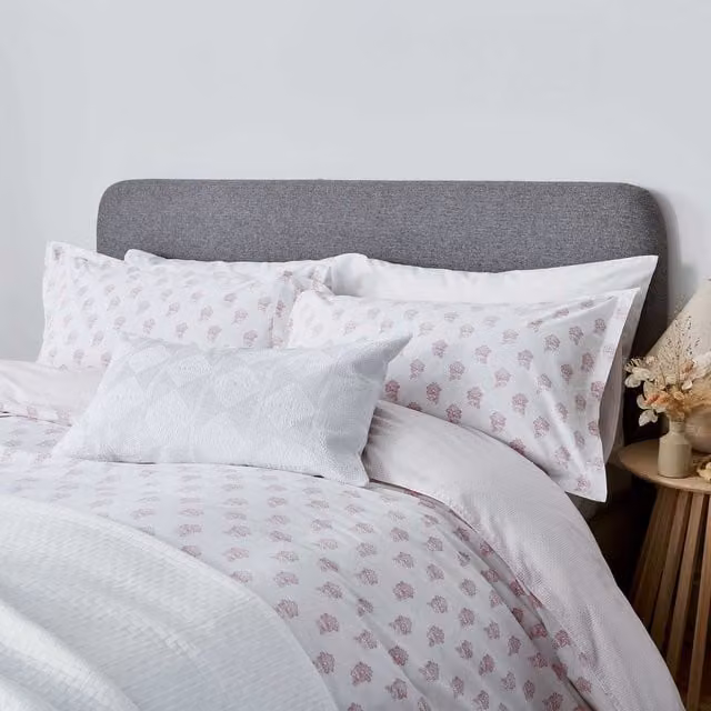 Murmur Edith Super Kingsize Reversible Floral Cotton Percale Duvet Cover and Pillowcase Set, Pink, W: 200 cm x D: 200 cm