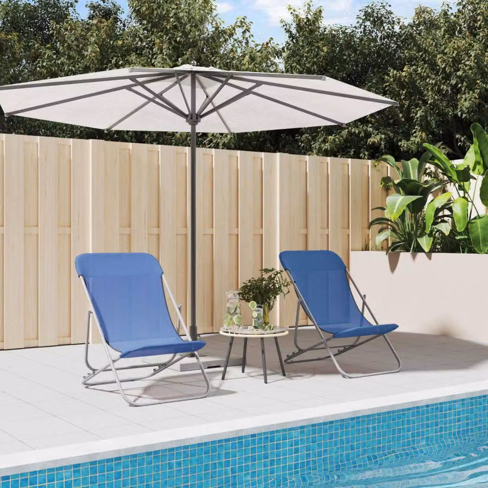 Berkfield Home Beautiful Set of 2 Blue Folding Beach Chairs with Textilene Fabric and Powder-Coated Steel Frame – 2