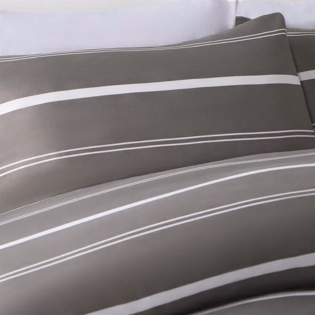 OHS Grey Striped Polyester Duvet Cover and Pillowcase Set, W: 140 cm, L: 200 cm