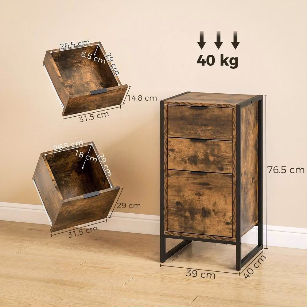 PAWNORA 3-Drawer Industrial Bedroom Chest of Drawers in Brown – 2