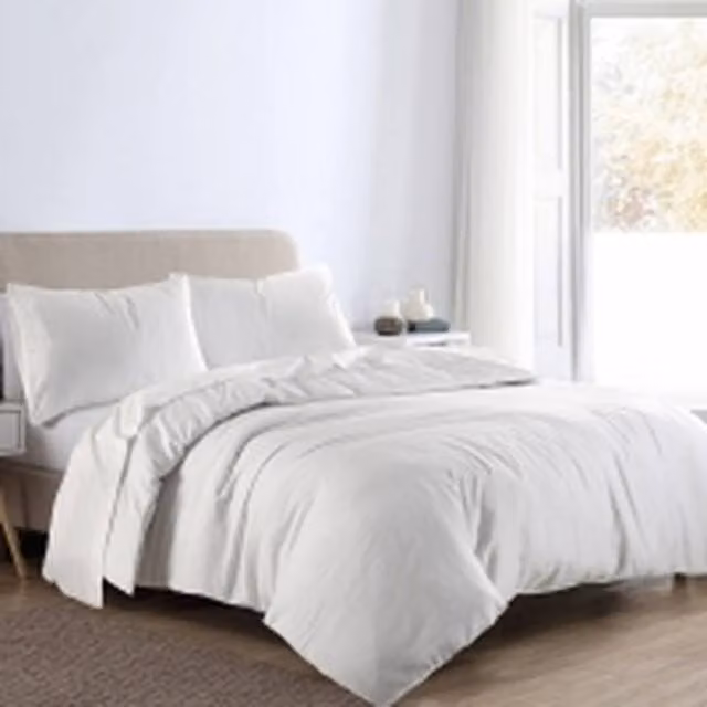 Homes-Linen Plain Reversible Flannelette Duvet Cover Set with Pillowcases, White, W: 180 cm, D: 200 cm