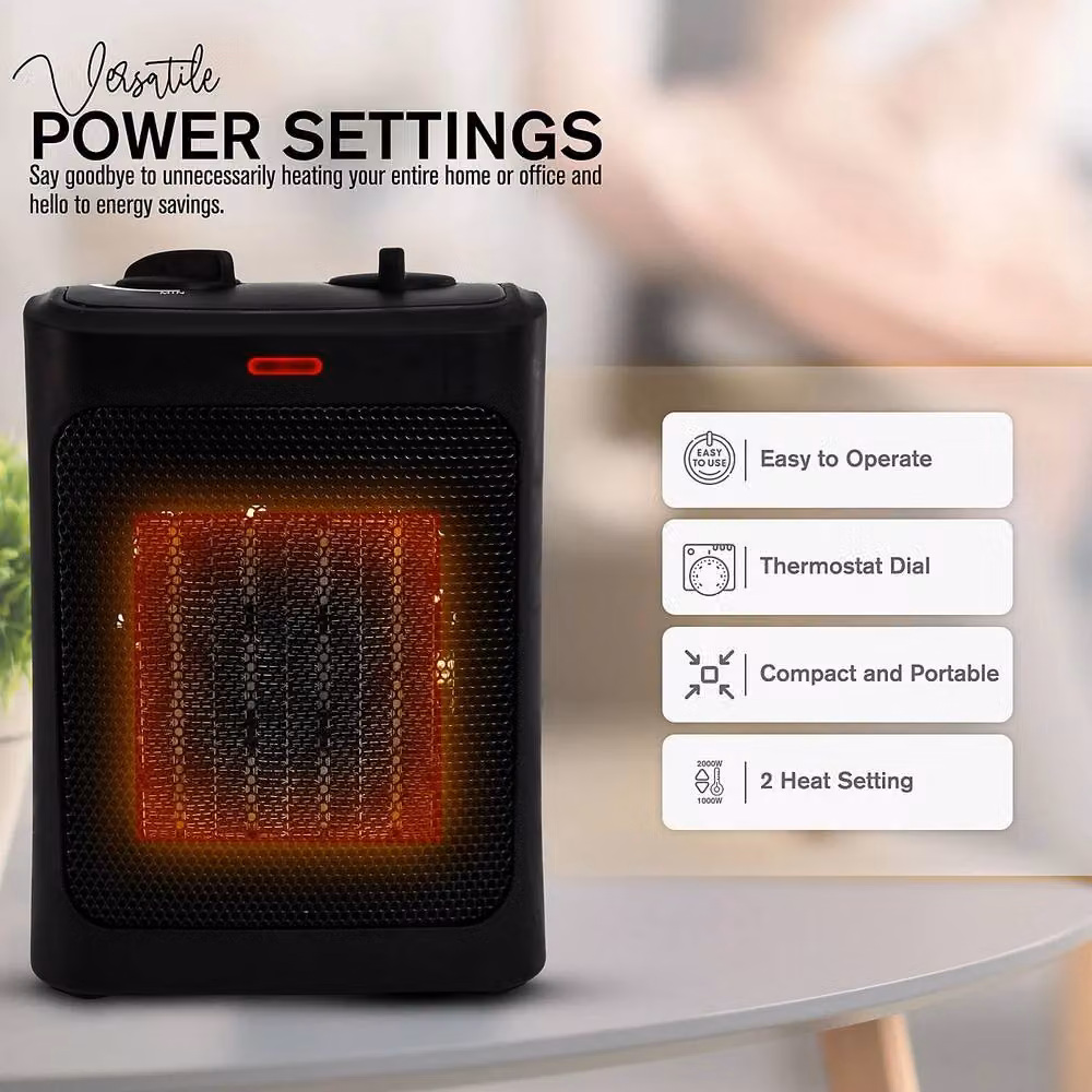 Tanness Black Ceramic Fan Heater with Tilt and Overheat Protection – 3