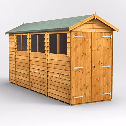 Powersheds Premium Apex Overlap Wooden Garden Shed in Brown with Toughened Glass and Gable Roof, W/D/H: 214.7 x 131.4 x 131.4 cm – 1