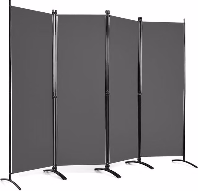 COSTWAY 4 Panel Folding Room Divider in Grey with Polyester Fabric and Metal Frame
