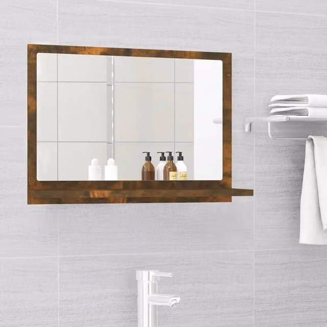 Berkfield Home Smoked Oak Bathroom Mirror, Brown, W: 60 cm, D: 10.5 cm, H: 37 cm