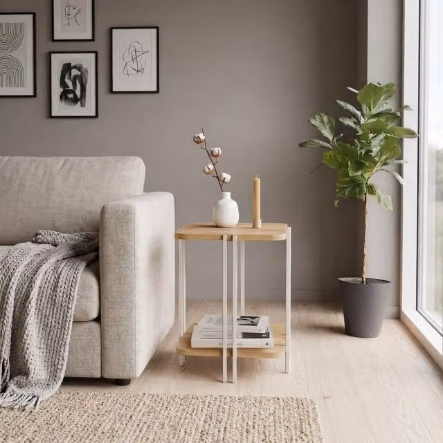 Decortie Notus 2-Tier Square Side Table with Open Shelf in Oak