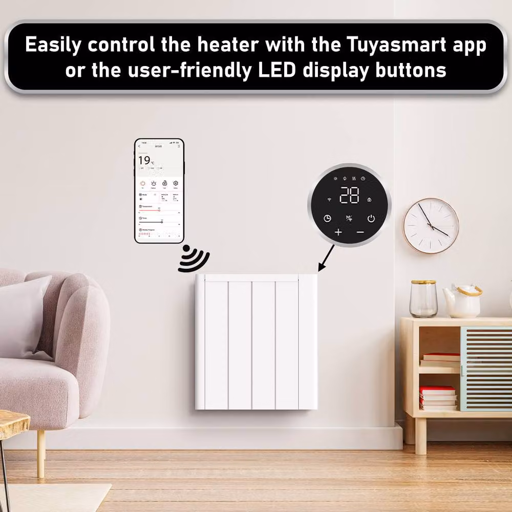 MYLEK 1kW Ceramic Electric Panel Heater with WiFi App Control and Triac Thermostat in White – 3