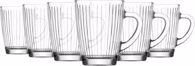 LAV Hestia Glass Mugs, 250 ml, Pack of 6, Transparent