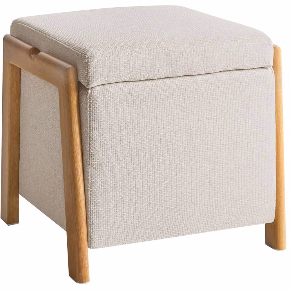 Wyld and Coco Retro Pouffe with Hidden Storage in Beige Fabric – 2