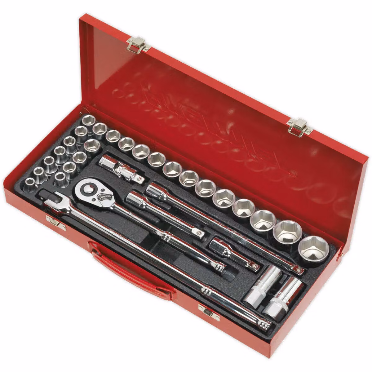 Loops 32 Piece Socket Set with 1/2 Inch Metric and Imperial Square Drive and 6 Point Socket Ratchet Handle in Multicolour – 3