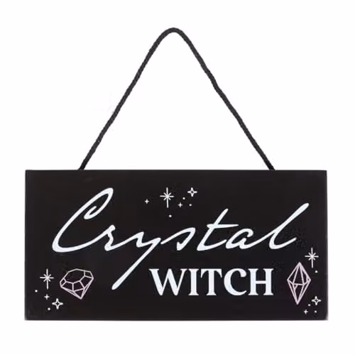 KDMD Crystal Witch Black Wooden Hanging Sign with Moon and Crystals, Height: 25.4 cm