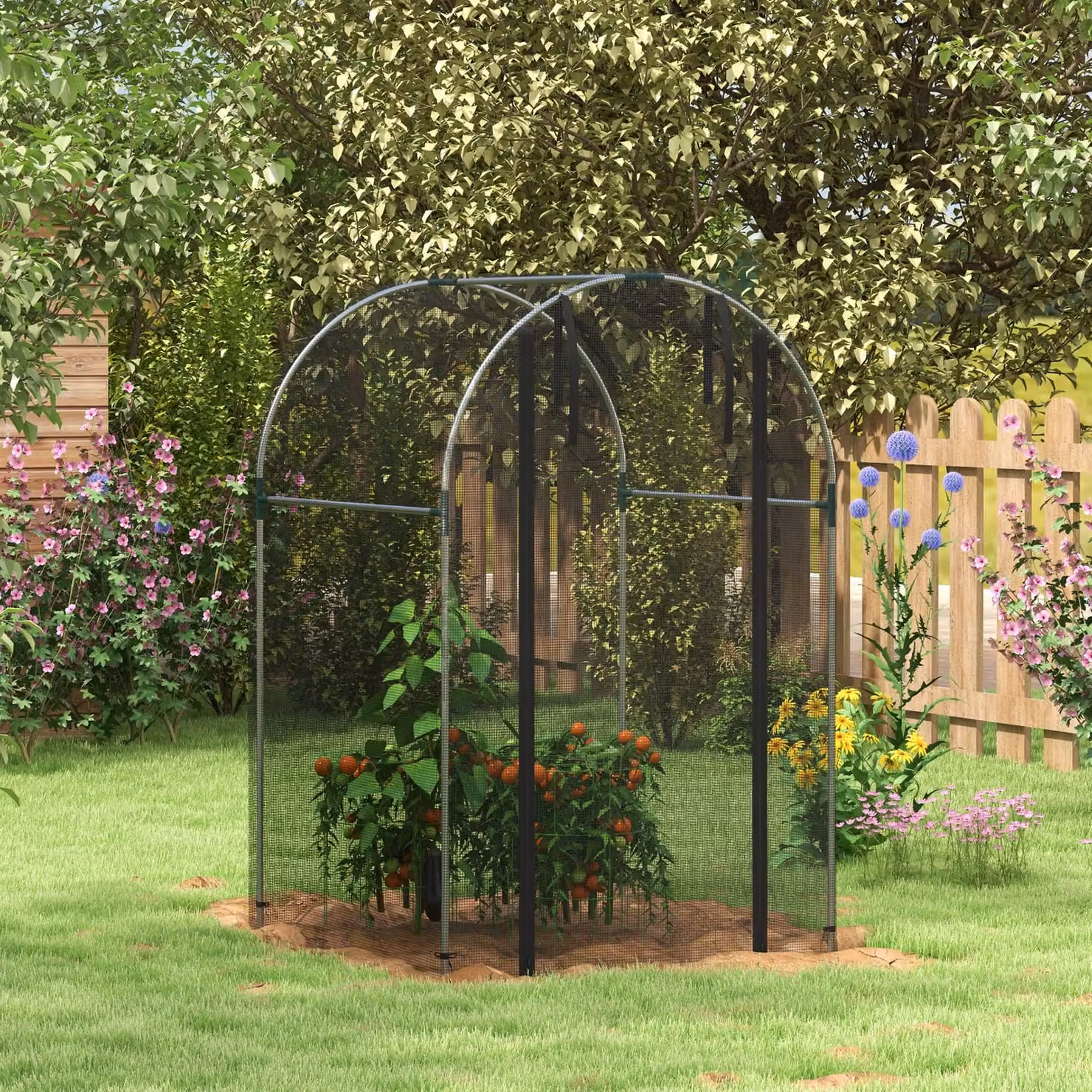 Outsunny Galvanised Steel Fruit Cage Plant Protection Tent with Zipped Door, Black, W/D/H: 120 x 120 x 190 cm – 2
