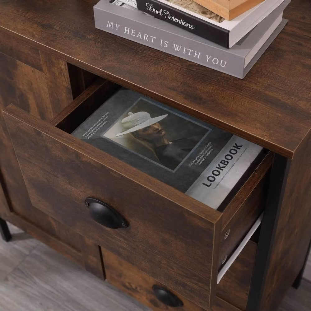 FORGEVIO Wooden Storage Cabinet Cupboard with Doors and Drawers in Brown, W/D/H: 81 x 35 x 79 cm – 2