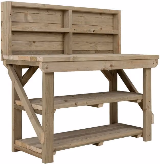 Arbor Garden Solutions Indoor Outdoor Wooden Workbench With Back Panel And Double Shelf, Multi-colour