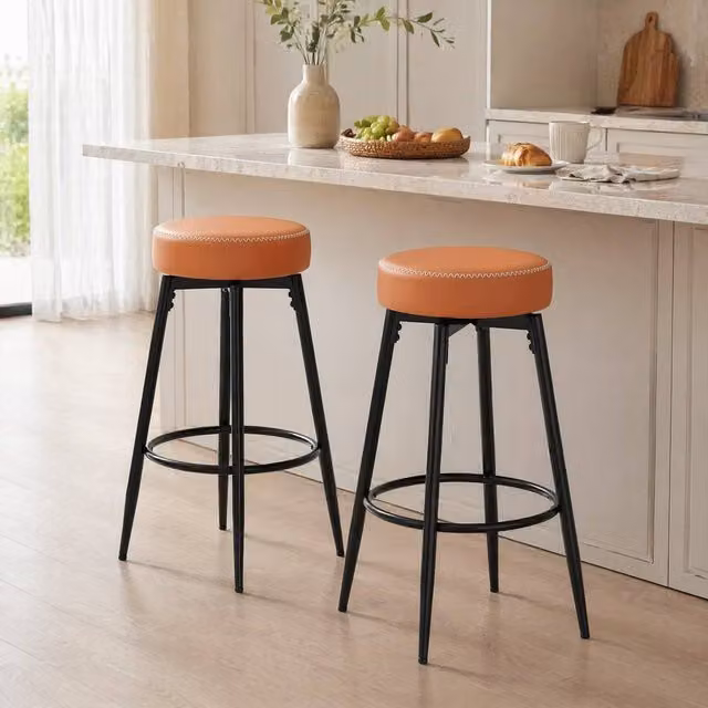 STILVORA Set of 2 Modern Swivel Bar Stools with Brown Faux Leather and Metal Frame – 1