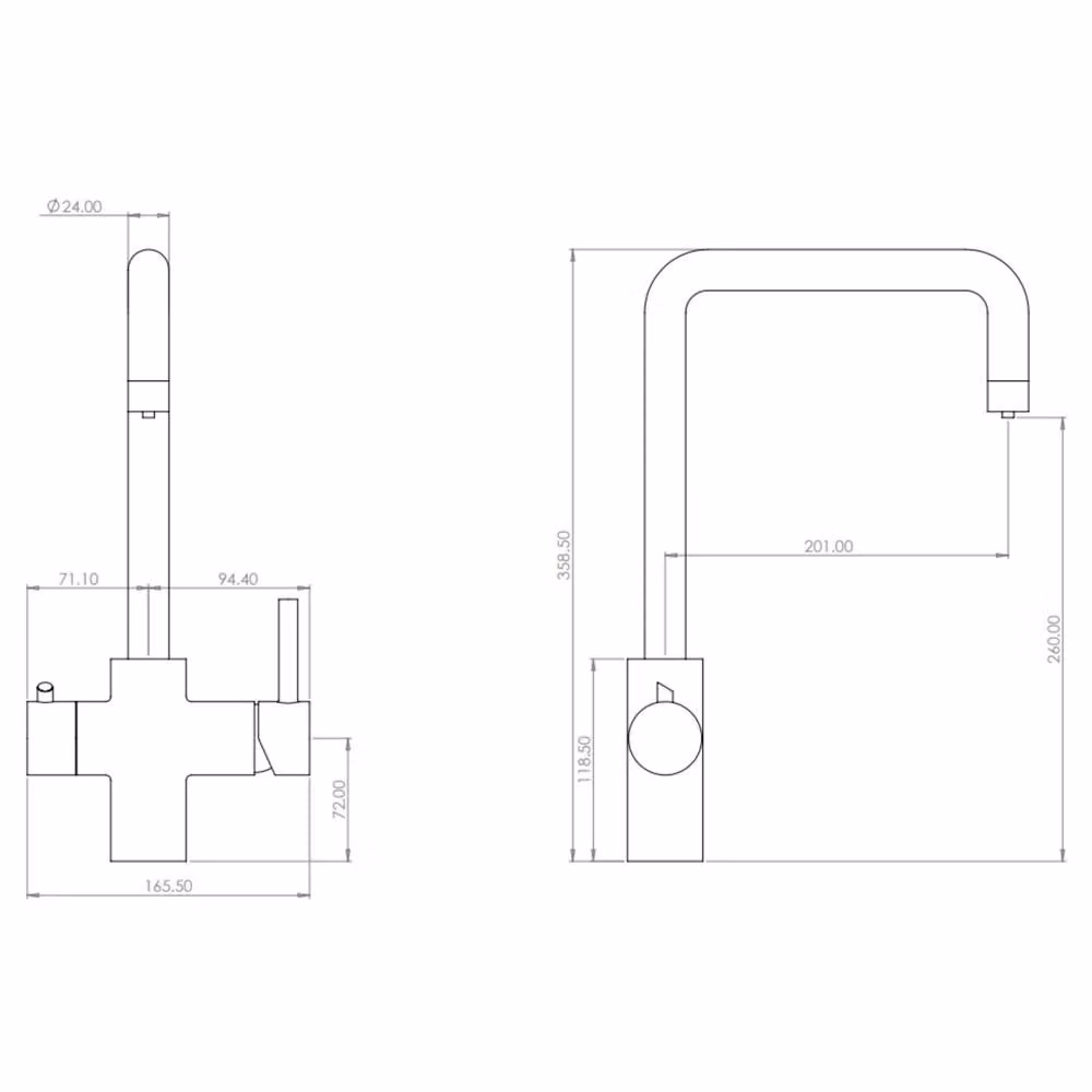 Balterley 4-in-1 Instant Hot Water Kitchen Sink Tap with Dual Handles in Brushed Nickel Silver – 2