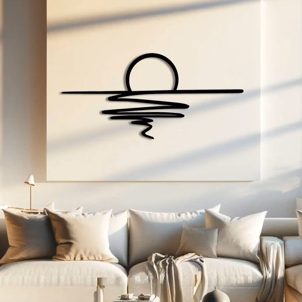 Decortie Sunset Horizon Minimalist Metal Wall Art, Black, W: 90 cm, H: 42 cm – 2