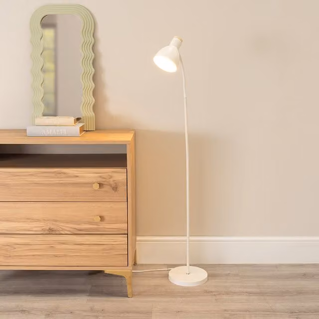 ValueLights Scandinavian Adjustable Metal and Wood Floor Lamp in White