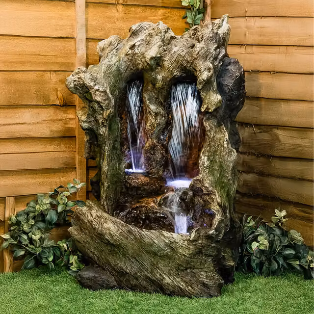 Primrose Colorado Falls Cascading Water Feature with Lights and Basin in Brown