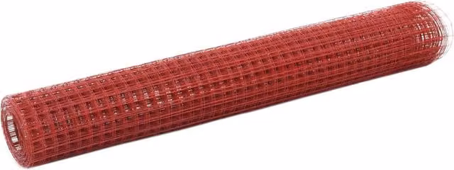 Berkfield Home Red PVC Coated Steel Chicken Wire Fence, 25 x 1 m