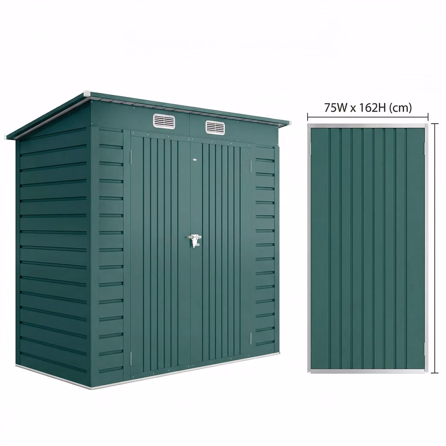 Outsunny Green Metal Pent Shed with Double Doors and 2 Vents – 3
