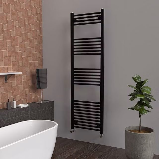 Lux Heat Black Steel Ladder Towel Radiator, H 160 cm x W 50 cm