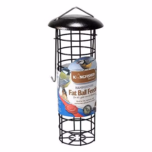 Kingfisher Premium Hammertone Finish Fat Ball Bird Feeder in Brown, Black and Transparent Metal – 1
