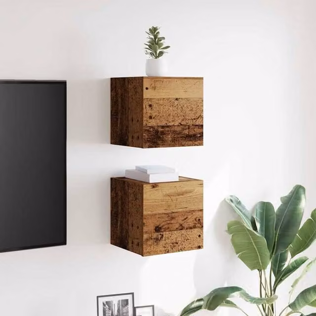 Berkfield Home Wall Mounted TV Cabinet 2 Piece Set in Brown Old Wood, W/D/H: 30.5 x 30 x 30 cm