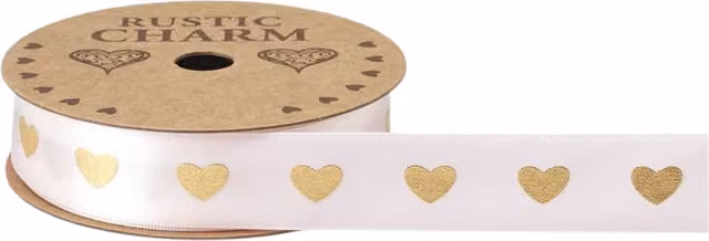 Kingsbury Gifts Heart Decal Satin Ribbon in Light Pink, 10m x 25mm