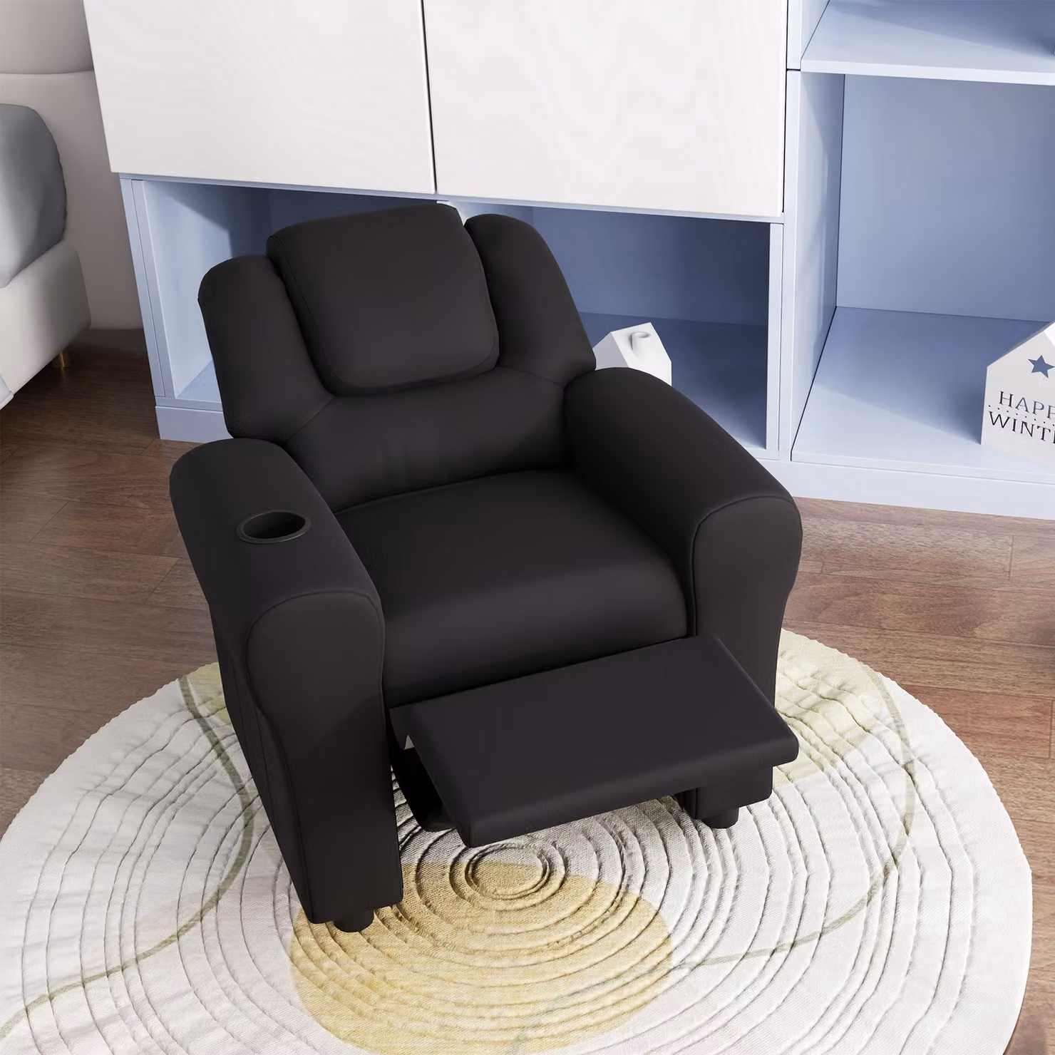 HOMCOM Kids Recliner Armchair in Black PU Leather with Adjustable Backrest and Footrest – 8