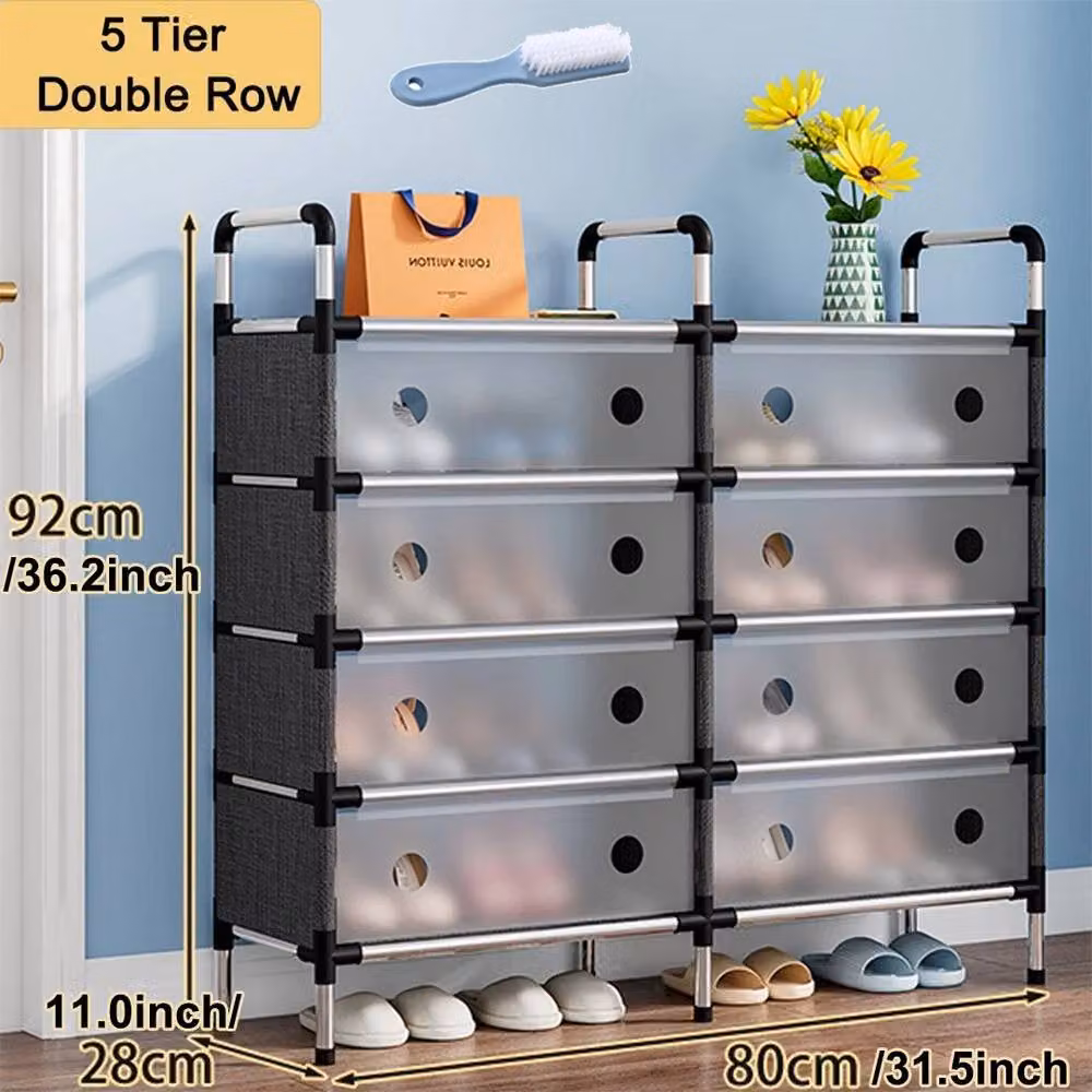 Ventryn 5 Tier Black Metal Freestanding Shoe Rack and Hallway Storage Organiser – 2