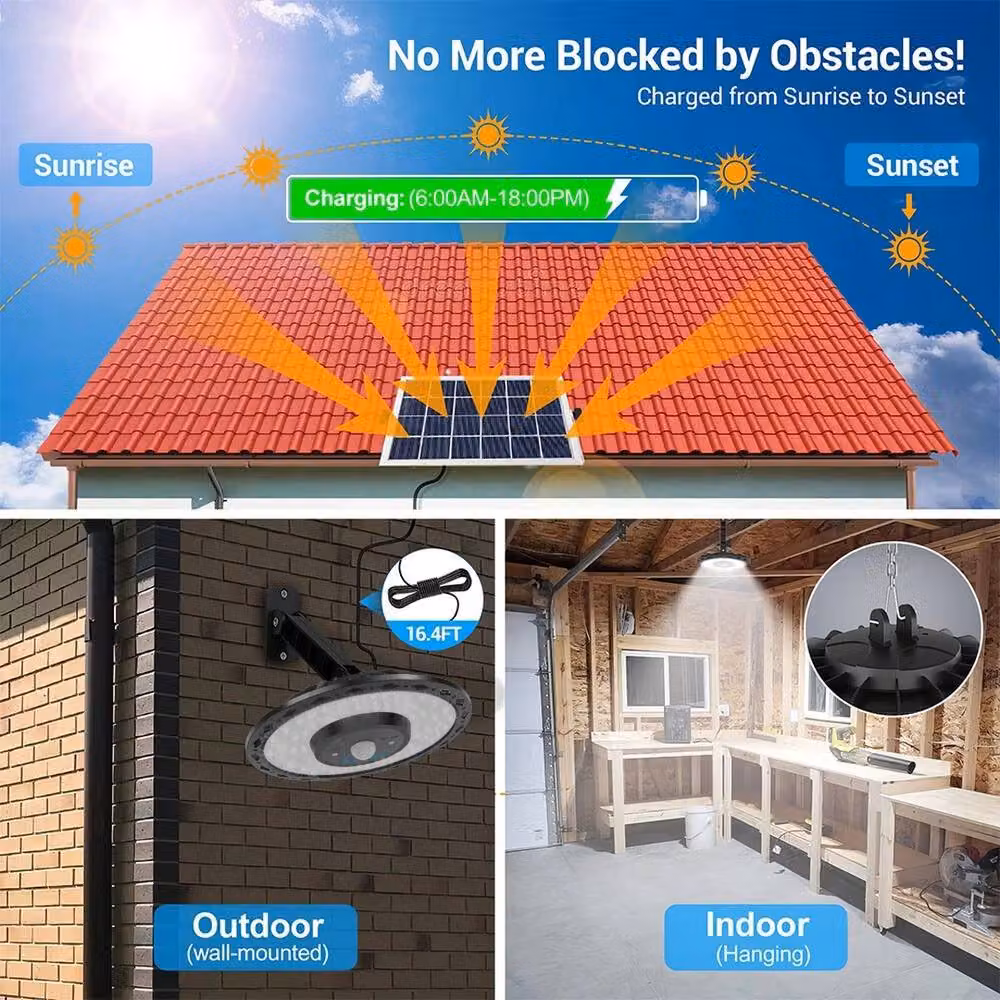 VOGREX Solar Powered LED Hanging Pendant Light with Motion Sensor and Remote Control, Black – 4
