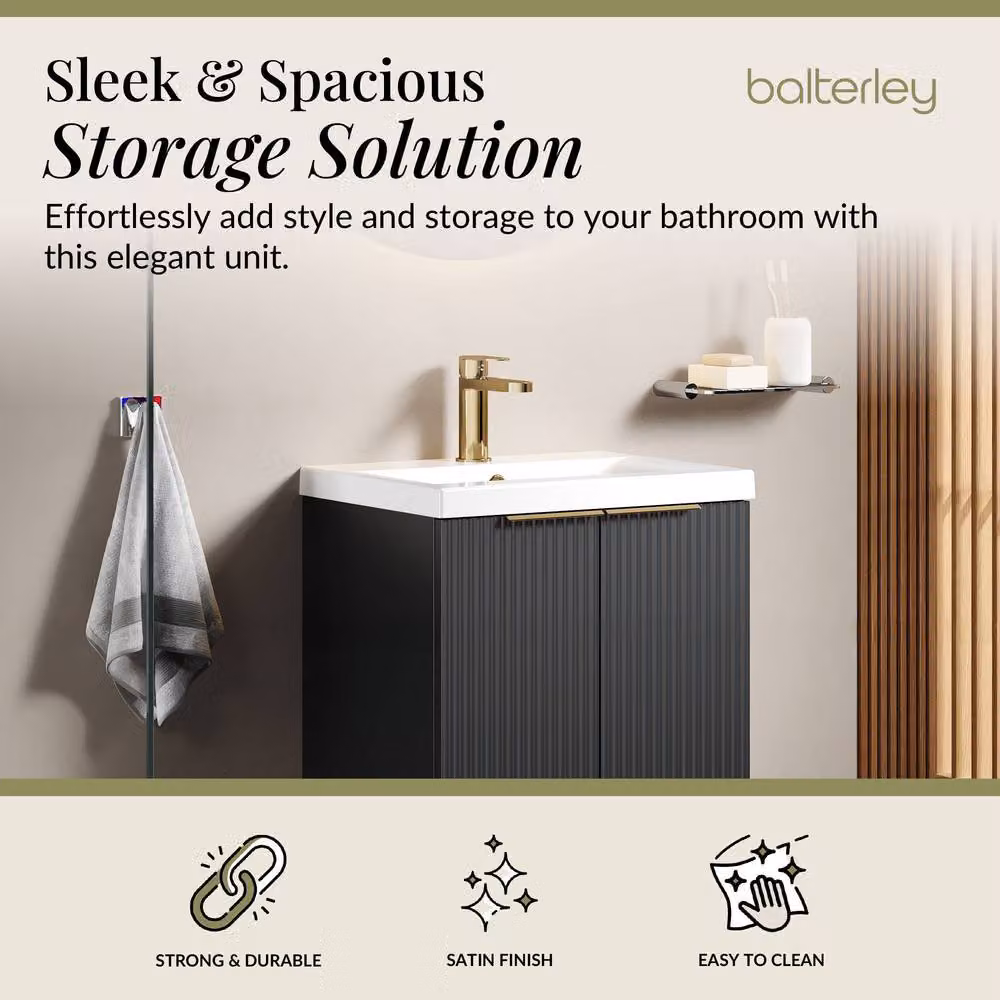 Balterley Fluted Front 2 Soft Close Door Vanity Basin Unit, Dark Grey, W: 50 cm, H: 85 cm – 2