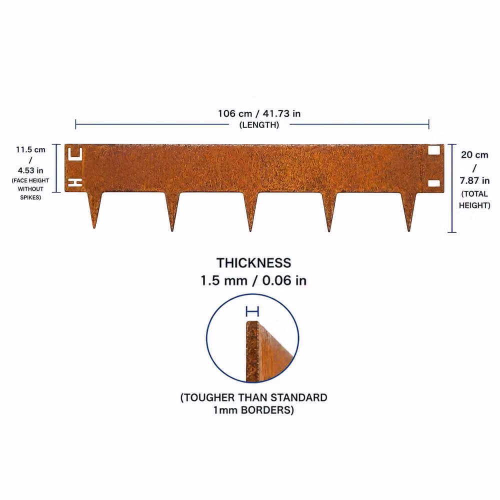 Nicoman 10 Pack Metal Garden Lawn and Border Edging in Bronze Steel, W: 100 cm, H: 20 cm – 2