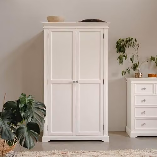 Statement Furniture Gainsborough Double Wardrobe in White with 2 Doors, Hanging Rail and Internal Shelves, W: 115 cm, H: 200 cm, D: 62 cm