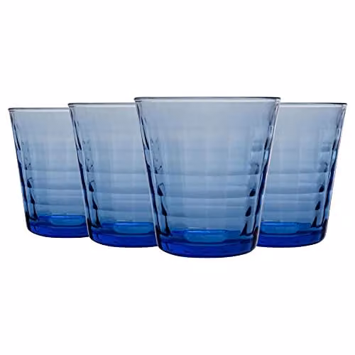Duralex Prisme Geometric Glass Tumblers, Blue, 220ml, Pack of 8