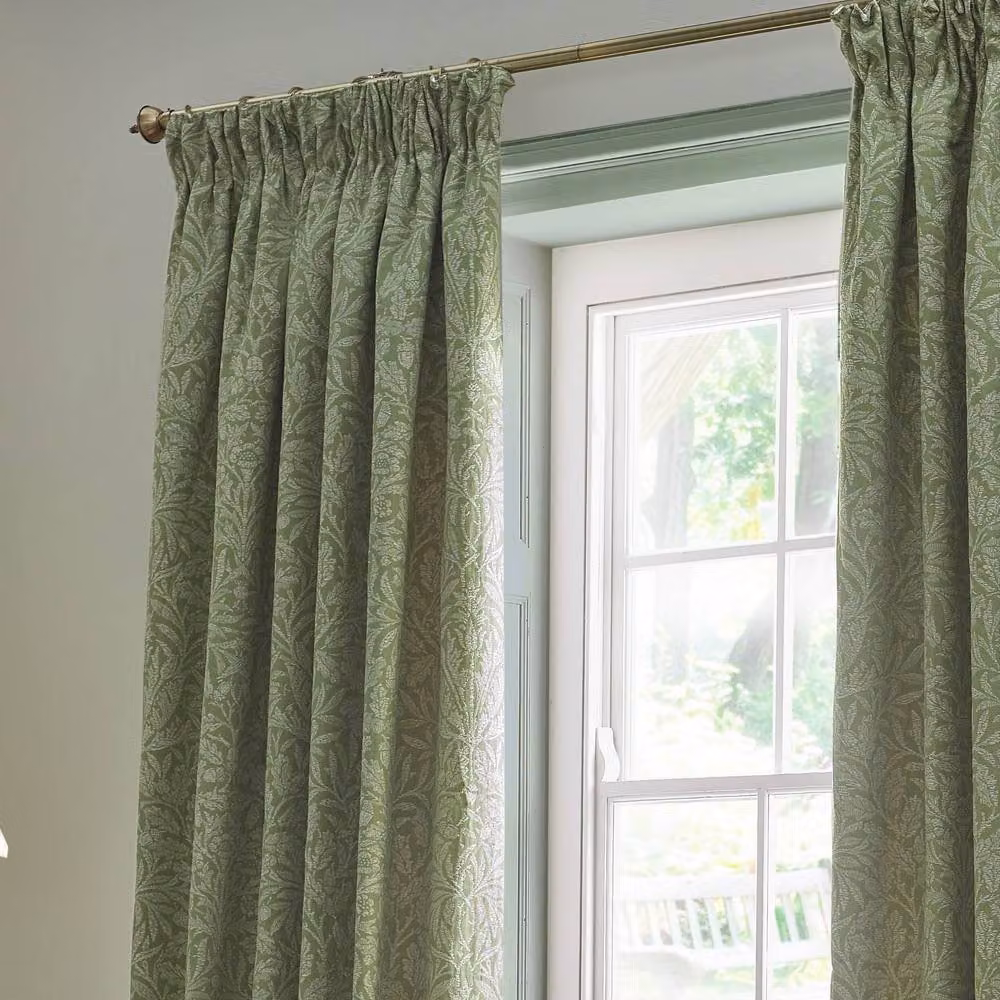 Morris & Co. Acorn Tonal Matt Jacquard Pencil Pleat Curtains in Green, Width: 229 cm, Drop: 183 cm – 3