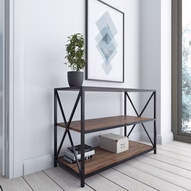 Decorotika Industrial Rectangular Console Table in Brown and Black