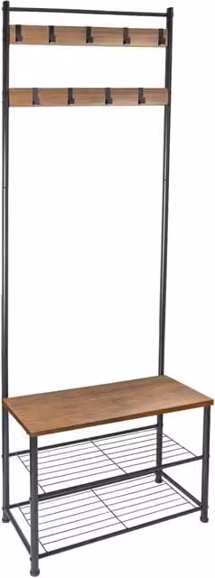 Harbour Housewares Industrial Square Steel Coat Rack with Shoe Storage Bench in Brown