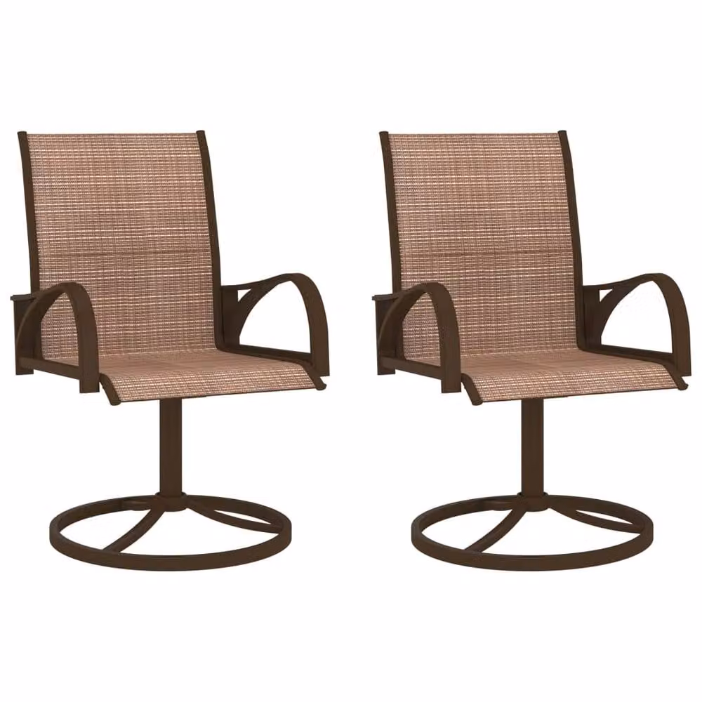 Berkfield Home Garden Swivel Chairs, 2 Piece Set in Brown Textilene and Powder Coated Steel, H 94.5 x W 72 cm x D 57.5 cm – 2