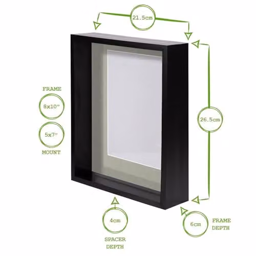 Nicola Spring Pack of 5 Black Rectangular 3D Deep Box Wooden Photo Frames with White 5 x 7 inch Mount – 5