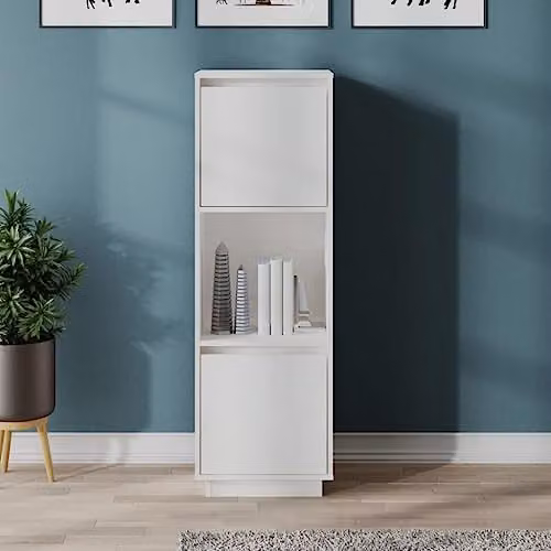 vidaXL White Solid Wood Pine Highboard with Hinged Doors and Open Shelf, W/D/H: 38 x 35 x 117 cm – 2