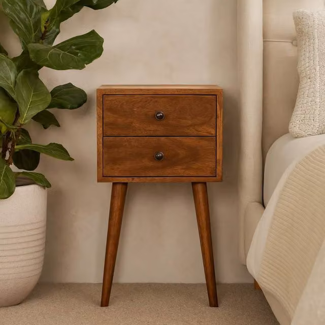 Wyld Haus Olbia Mini 2 Drawer Bedside Table in Brown Mango Wood