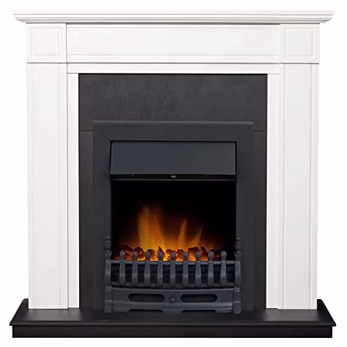 Adam Fires & Fireplaces Adam Georgian Fireplace in Pure White and Black with Blenheim Electric Fire in Black, 39 Inch