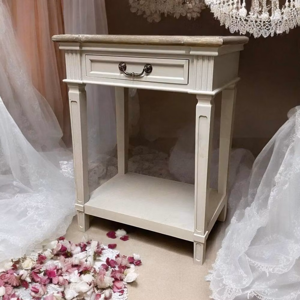 FORGEVIO Beige Shabby Chic Wooden Bedside Table with 1 Drawer – 2