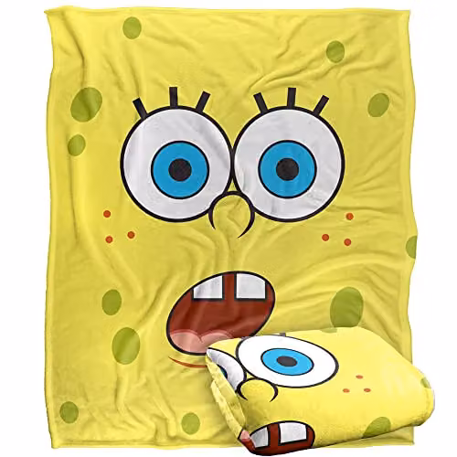 LOGOVISION Spongebob Surprise Face Super Soft White Fleece Throw Blanket W: 152 cm, D: 127 cm
