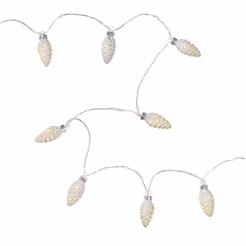 Lights4fun Silver and White Glass Pinecone LED String Lights – 3