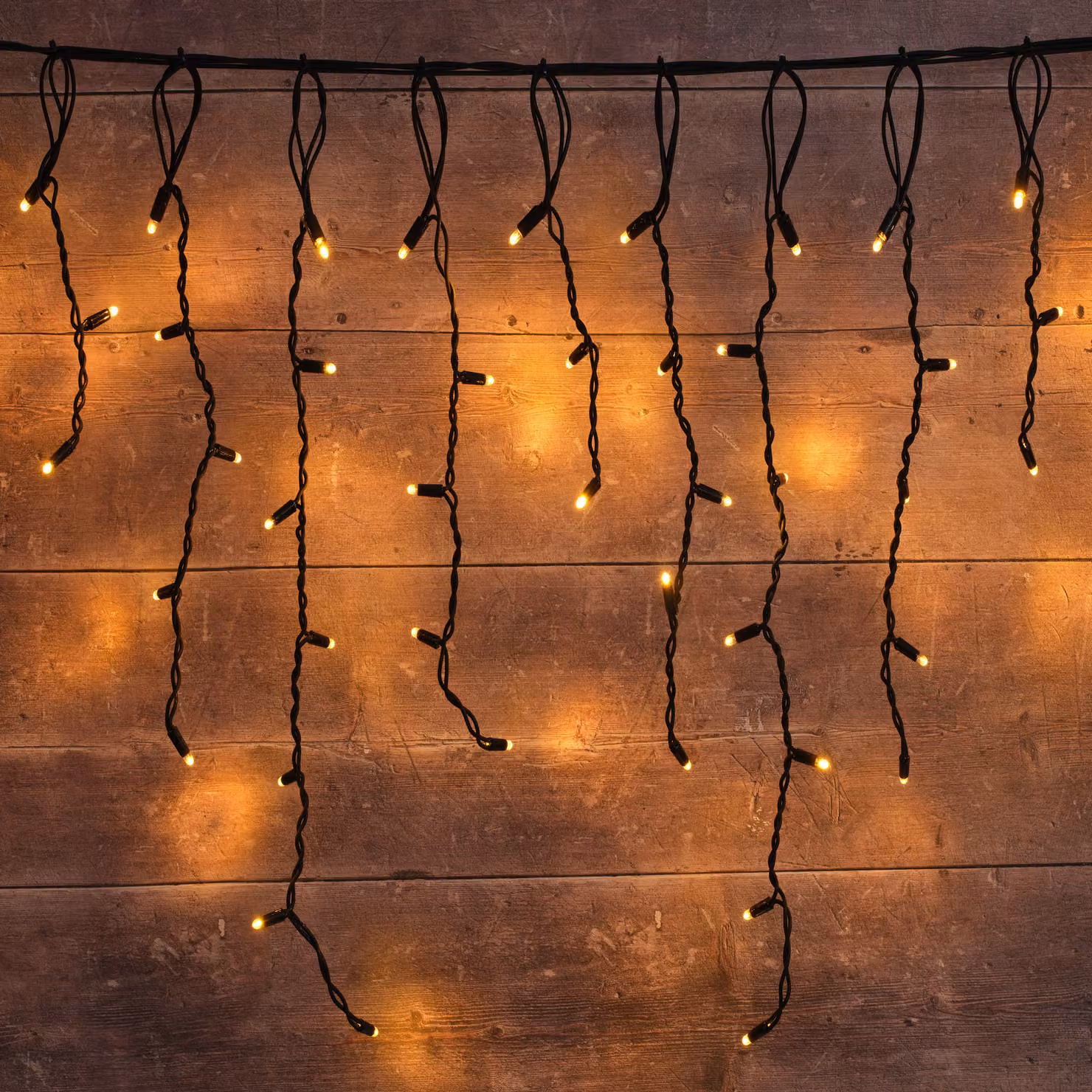 Plus Connect 2000 LED Icicle Lights with Warm White Bulbs and Black Cable, 40m