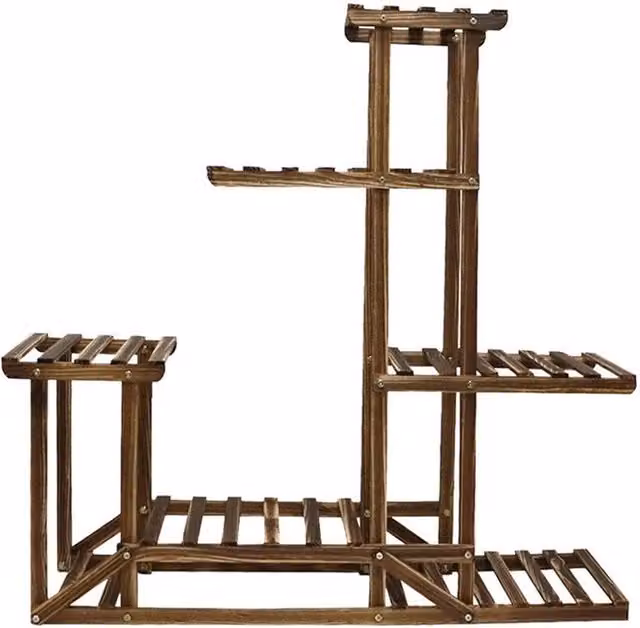VOGREX 5 Tier Brown Wooden Outdoor Plant Stand and Garden Flowerpot Display Shelf