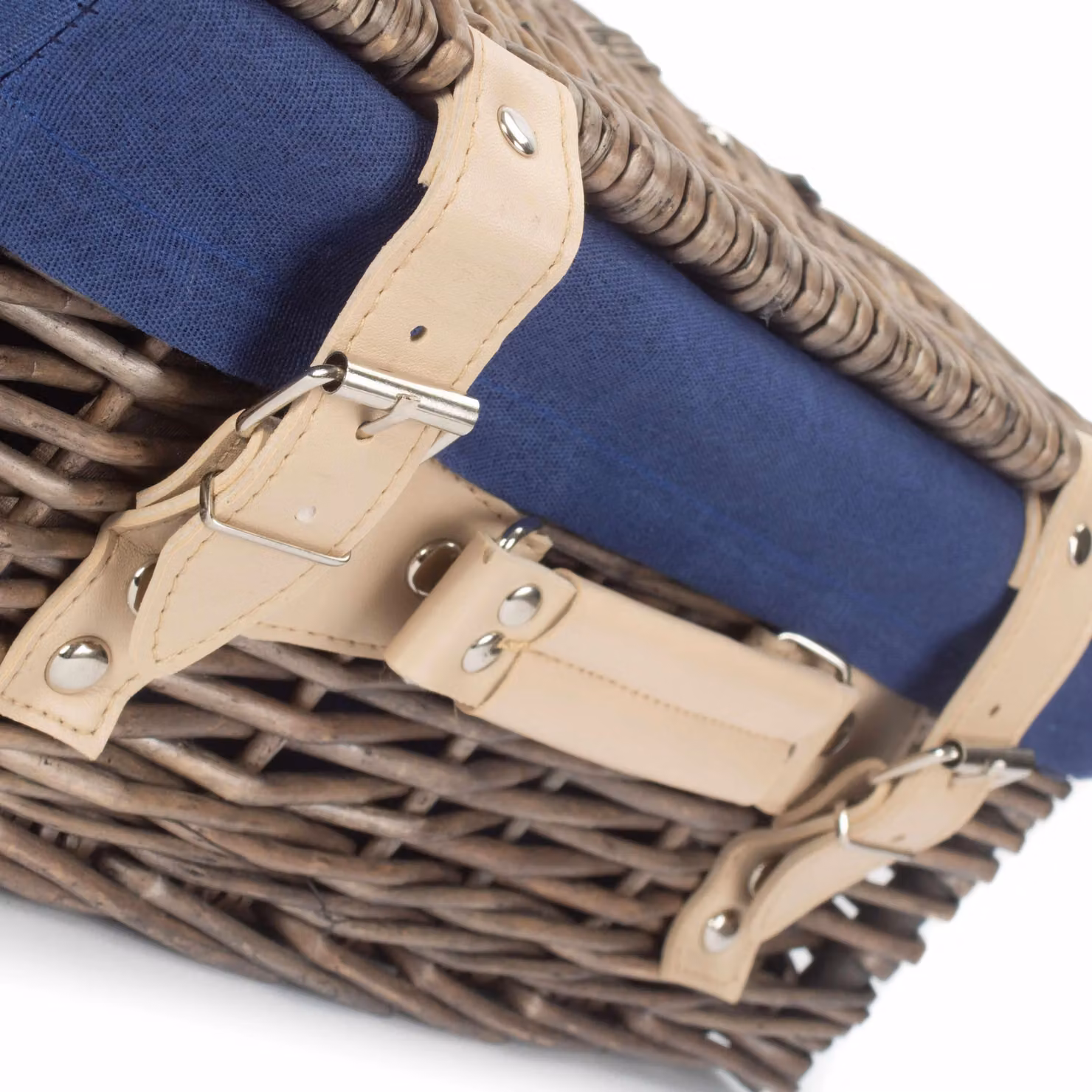 Red Hamper Wicker Picnic Basket with Blue Cotton Lining, Antique Wash, Diameter: 36 cm – 3